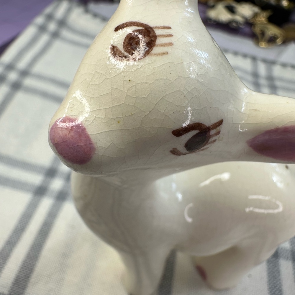 Charming White and Pink Ceramic Deer Figurine